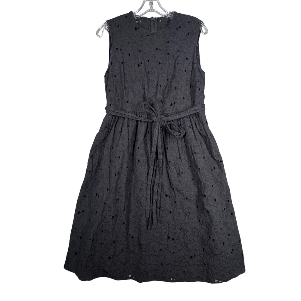 DYVNA Dress Black Eyelet Sleeveless Tie Waist Summer Neutral Casual Dress Size S